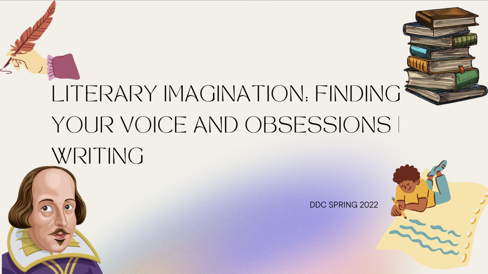 Literary imagination: finding your voice and obsessions - writing course listing slide